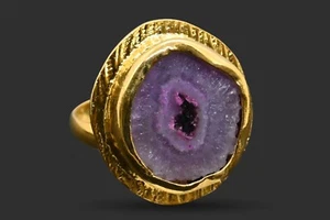 18K Gold Plated Solar Druzy Pink Sizable Ring Overlay Jewelry Sp-348 - Picture 1 of 3