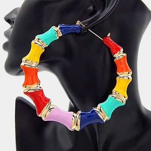 Pendientes llamadores de puerta de bambú multicolores accesorios de joyería de moda - Imagen 1 de 2