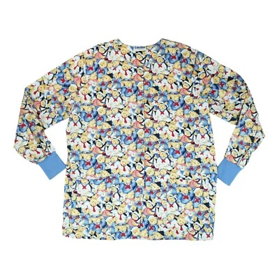 Landau Women Scrub Lab Coat Jacket Patriotic American Bears Size XL Made in USA - Image 1 of 4
