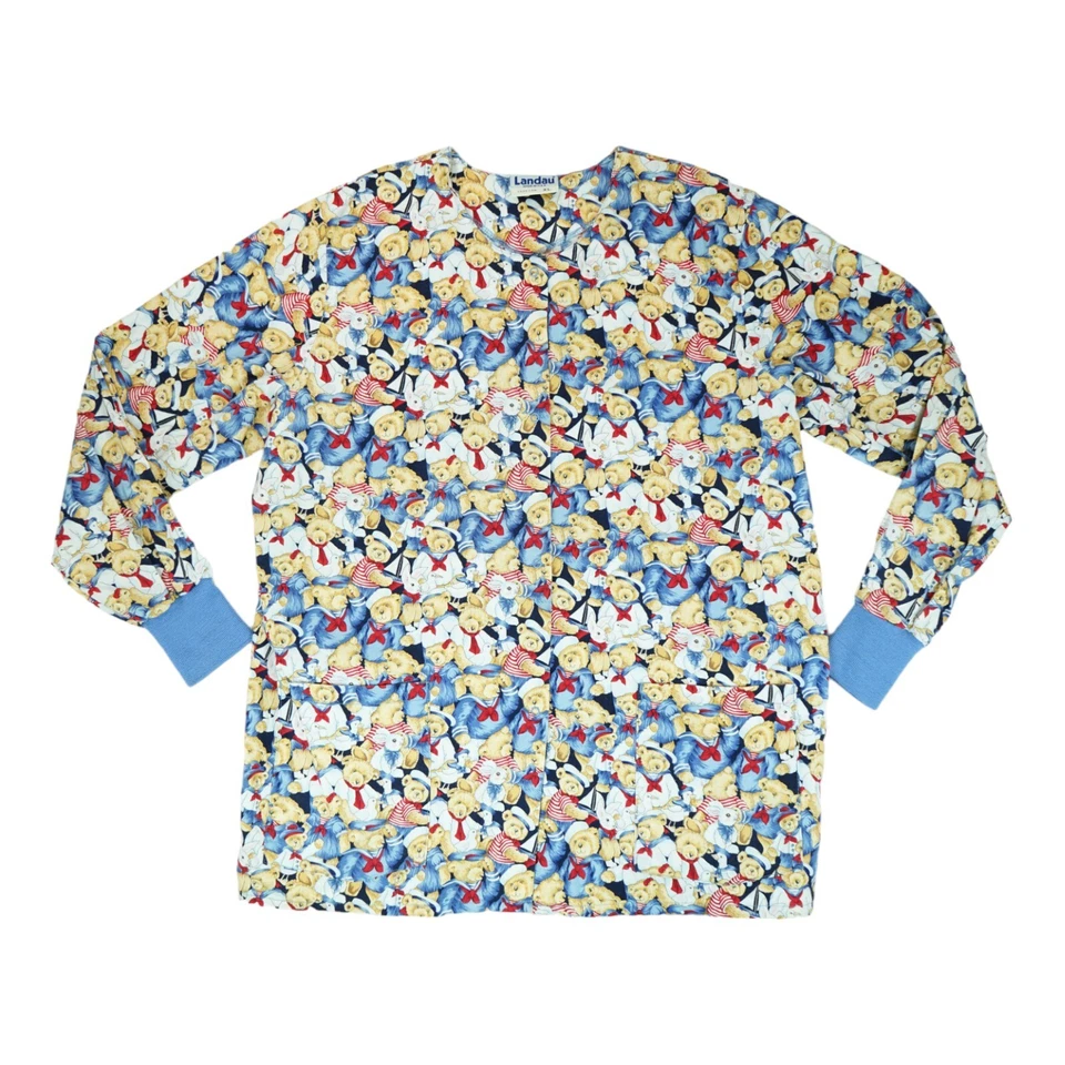 Landau Women Scrub Lab Coat Jacket Patriotic American Bears Size XL Made in USA - Image 1 of 4