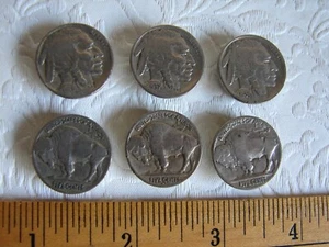 Set of 6 Indian Head/Buffalo Nickel Real Coin BUTTON COVERS, 1930's Coins - Picture 1 of 4