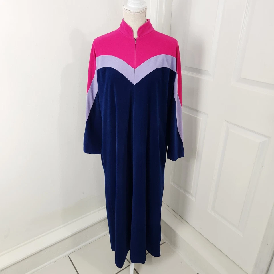 Bata Vanity Fair vintage para mujer M rosa azul años 70 polar 1/4 cremallera bolsillos largos de colección Foto 1 de 4