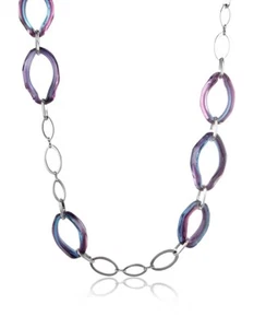 Antica Murrina Murano Glass Necklace Broadway Purple Silver Link Chain Long Blue - Picture 1 of 12
