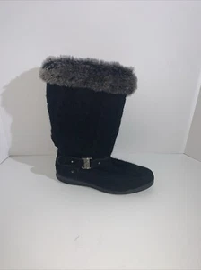 Baby Phat Womens 10M Boots Black Cable Knit Faux Fur Logo Buckle Y2K - Picture 1 of 8