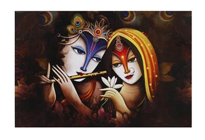 Radha Krishna Modern Art Sparkle Sticker Poster Without Frame (24 X 48 Inch) - Picture 1 of 3