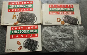 3 Cast Iron Molds Christmas Baking Pans Cookies Muffins Christmas Holiday Vtg - Picture 1 of 11