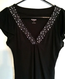 EXPRESS Black Sexy Basic With V-neck with Silver Bling! Sz Small - Picture 1 of 9