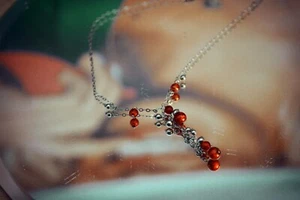 Vintage Sterling 925 Silver Real Coral Stone Necklace Pendant - Picture 1 of 13