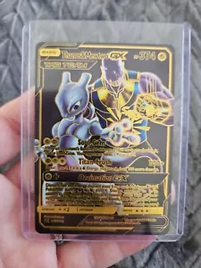 Thanos & Mewtwo GX Black Foil Fan Art Vinyl Collector Pokemon Card Tag Team - Picture 1 of 4