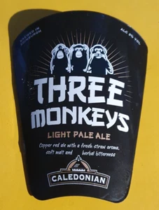 CALEDONIAN brewery THREE MONKEYS real ale beer pump clip badge front Edinburgh - Picture 1 of 1