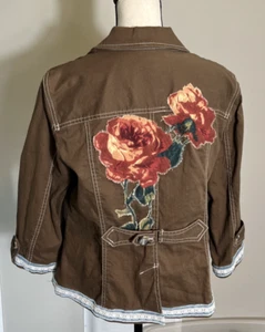 Upcycling Jacke OOAK Coldwater Creek Damengröße 16 Jacke mit durchgehenden Knöpfen künstlerisch - Bild 1 von 12