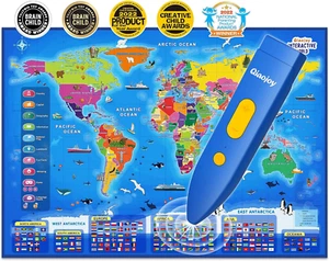 Mapa del mundo interactivo bilingüe para niños juguetes educativos y de aprendizaje, hablar - Imagen 1 de 12
