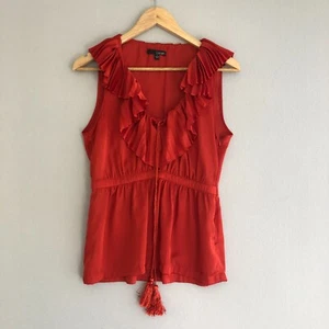 Ladakh Top Womens Size 12 Orange Blouse Shirt Pleated Frill Ruffle Boho - Picture 1 of 15