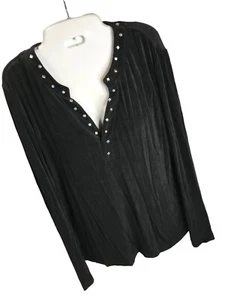 Chicos Travelers 1 Mujer Negro Metal Embellecido Top Túnica Acetato Viaje Tejido - Imagen 1 de 5