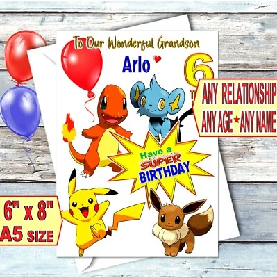 SUES CELEBRATION CARDS Personalised Birthday Card Pokemon Pikachu Grandson Son Daughter Nephew Brother