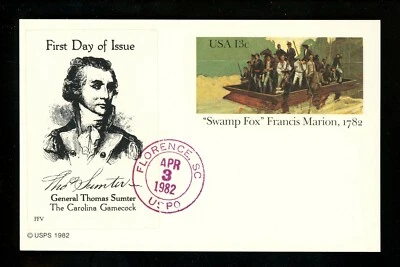 US FDC #UX94 FFV Label 1982 Florence SC " Swamp Fox " Marion Card Unofficial - Image 1 of 2
