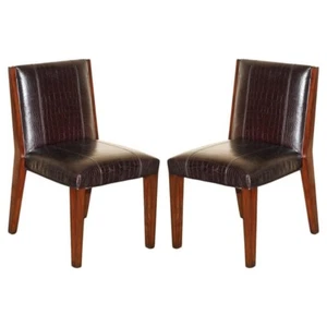 RALPH LAUREN METROPOLIS SIDE OCCASIONAL CROCODILE PATINA LEATHER DINING CHAIRS - Picture 1 of 19