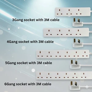 Extension Lead Cable Electric Plug Socket UK Mains Power 3 4 5 6 Gang way socket - Picture 1 of 19