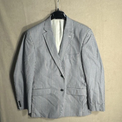Club Room Men's 42R Blue White Red Gingham 100% Cotton Sport Coat 2 Button - Image 1 of 4