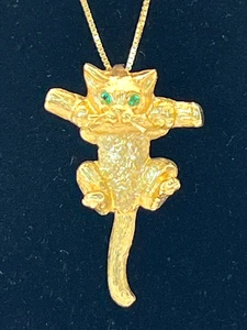 Colgante Gato 14k y Esmeralda y Collar Oro 14k 16" - Imagen 1 de 4