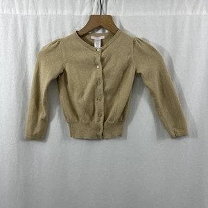 Janie and Jack Girls Gold Metallic Button Up Cardigan Sweater Size 5 Wool Blend - Picture 1 of 7