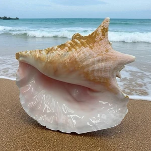 Queen Conch Shell Natural Pink Seashell 8” Aliger Gigas Beach Decor - Picture 1 of 10