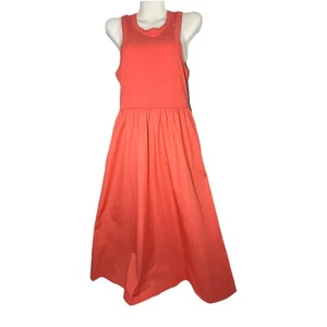 Old Navy Women Size M Dress Ribbed Tank Long Midi Coral Pink Fit/Flare Pockets - Picture 1 of 16