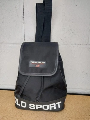 Mini mochila vintage años 90 Polo Sport Ralph Lauren negra con cordón de nailon Foto 1 de 4