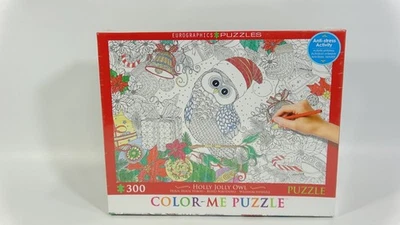 Eurographics Puzzles Holly Jolly Owl 300 Piece 19"x13" Color Me Puzzle - Image 1 of 4