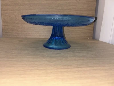 Exquisite Cake Stand Blue Depression Glass 10 " inches Country Cottage- Boho - Image 1 of 4