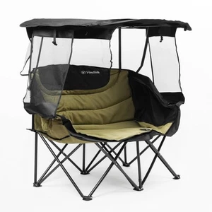 Double Camping Chair with Canopy Folding Two-Person Seat Portable Outdoor L - Picture 1 of 9
