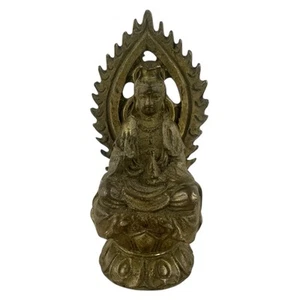 Old Tibetan Buddha Statue Figure QUAN YIN on Lotus Throne Brass Bronze. 3 Inches - Picture 1 of 4