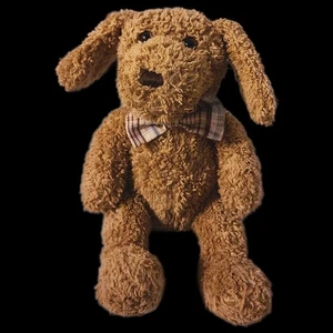 Vintage Aurora braun Hund kariert Fliege Plüsch 9 Zoll Floppy Sitzsack Regenbogen Etikett Frottee - Bild 1 von 8