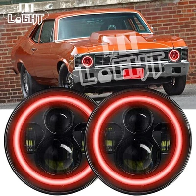 Par de faros LED redondos de 7" haz alto/bajo rojo halo DRL aptos para Chevrolet Nova 1969-1978 Foto 1 de 4