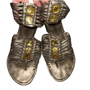 COCONUTS BY MATISSE WOMEN'S Brown Gray SANDALS Yellow Gemstones Size 8 - Picture 1 of 4