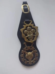 Vintage Horse Harness Leather with 2 Brass Medallions - Picture 1 of 1