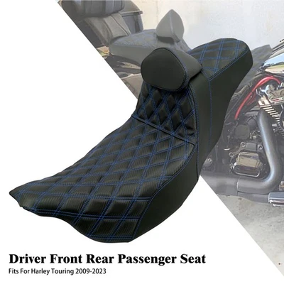 Driver Passenger Seat Blue Line w/ Backrest For Harley Street Road Glide 09-2023 - Image 1 of 4