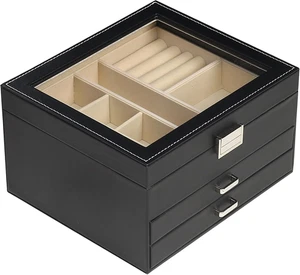 Clear Lid Jewelry Box,3 Layers Jewelry Organizer Large Multi-Functional Jewelry - Picture 1 of 11