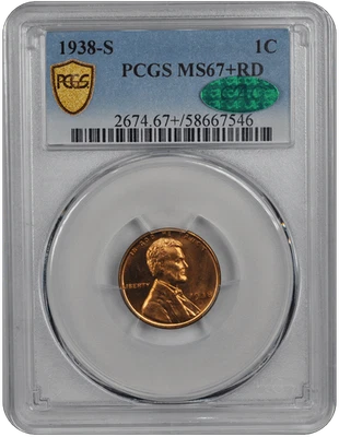 1938-S Lincoln PCGS CAC RD 67+ - Image 1 of 4