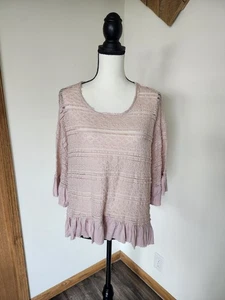 Umgee Pink Blush Textured Boho Shirt with Ruffle Hem - Picture 1 of 5