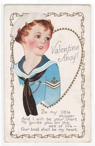 Sailor Boy Be My Little Skipper Ahoy Valentine Day 1910s postcard - Picture 1 of 1