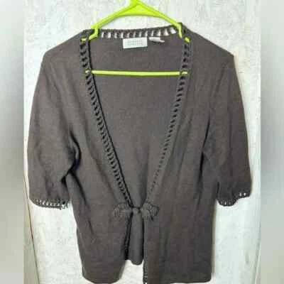 Barneys New York 羊绒混纺棕色短袖开衫 M 码 — 第 1/4 张图片