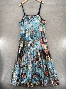 Izuria Dress Womens 2XL Blue Floral Maxi Sundress Tiered Maxi Stretch Pullover - Picture 1 of 11