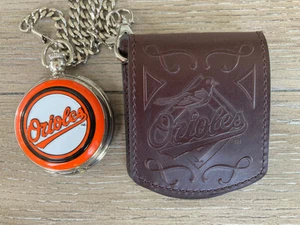 Danbury Mint MLB Baltimore Orioles Pocket Watch w/Chain & Leather Belt Pouch - Picture 1 of 6