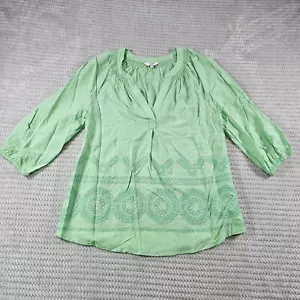 Camicia donna Crown & Ivy piccola verde menta ricamata manica contadina 3/4 blusa - Foto 1 di 7