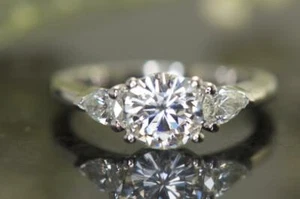 Classic Solitaire Engagement Ring 14K White Gold Over 1Ct Round White Moissanite - Picture 1 of 3