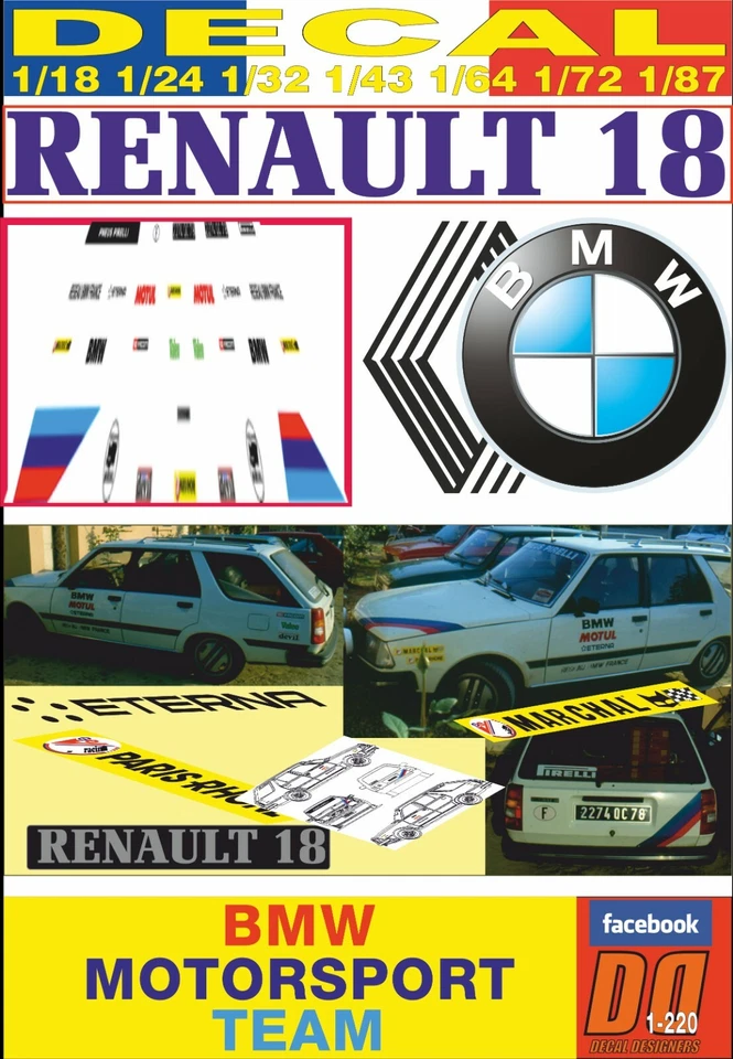 DECAL RENAULT 18 BREAK BMW MOTORSPORT TEAM MOTUL BERNARD BEGUIN (01) - Imagen 1 de 1