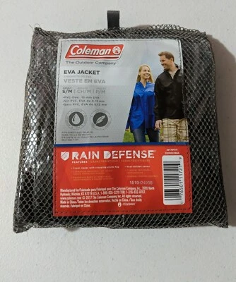 Chaqueta de Lluvia Coleman Adulto EVA con Capucha NEGRA Talla S/M Se Ajusta a Pecho Talla 38"- 42" Nueva Foto 1 de 3