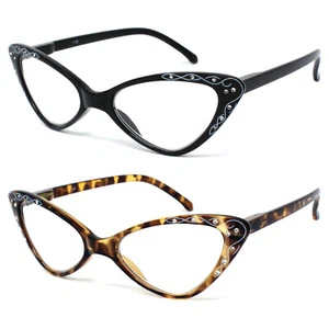 Women Retro Vintage Cat Eye Reading Glasses Readers Spring Hinge +1.25 to +3.50  - Picture 1 of 20
