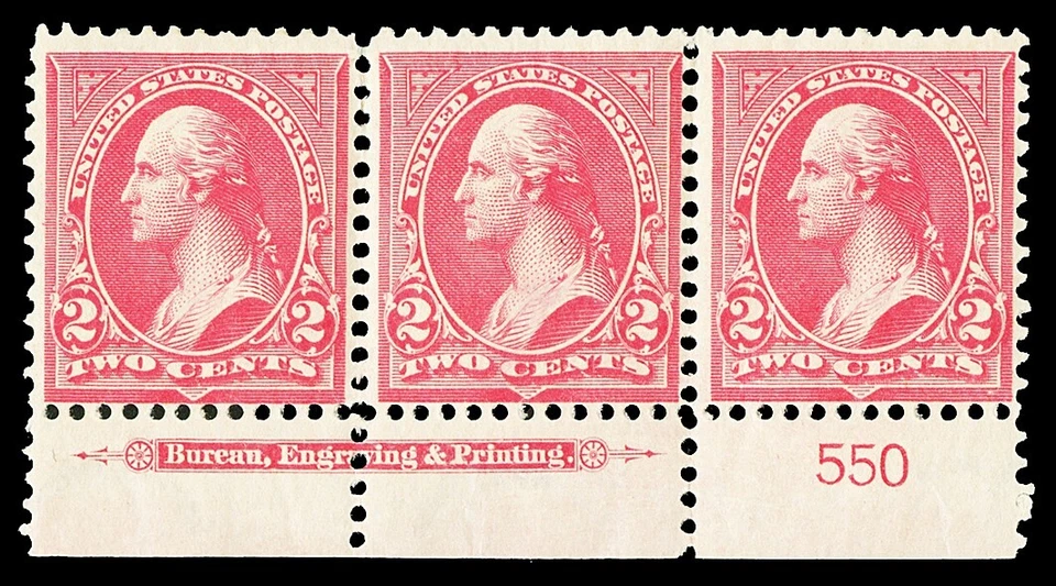 Scott 279Bg 1897 2c розовый Вашингтон новом пластина # полоска из 3 тонкий LH Cat $190 - Изображение 1 из 1